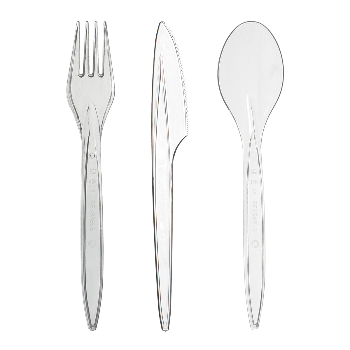 Plastikgabel-Plastiköffel-Plastimesser Set Transparent 300 Stk