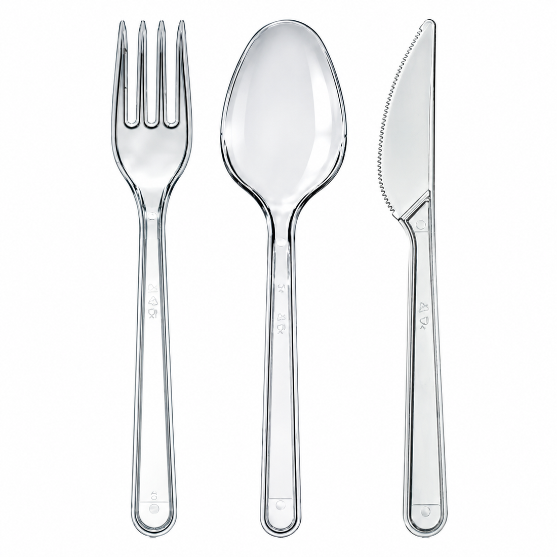 Plastikbesteck Deluxe 3er-Set – transparent, Gabel, Löffel &amp; Messer