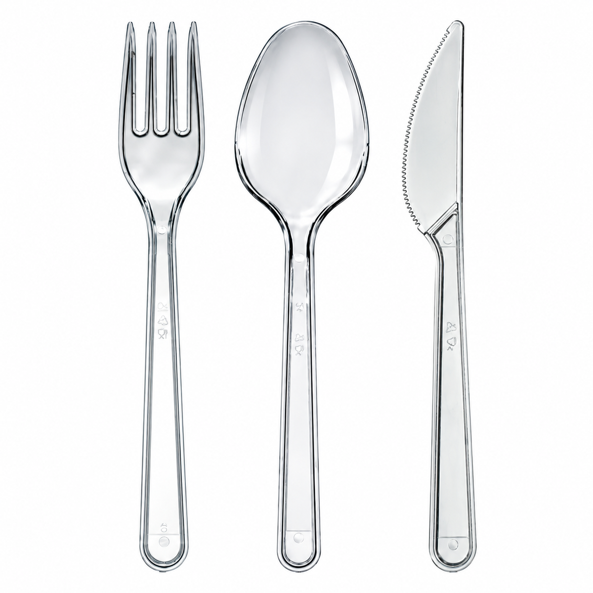 Plastikbesteck Deluxe 3er-Set – transparent, Gabel, Löffel &amp; Messer