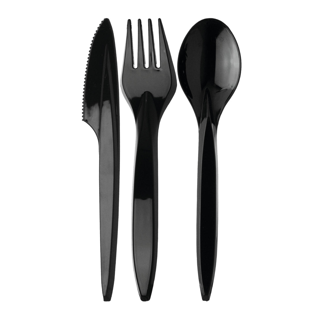 Plastikbesteck Premium 3er-Set – schwarz, Gabel, Löffel &amp; Messer