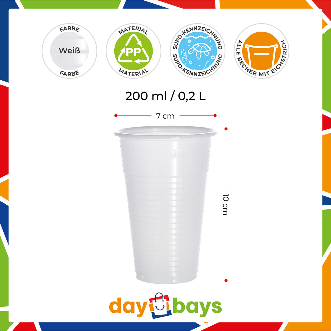 Trinkbecher 200 ml – PP, weiß, Ø 7 cm, 0,2 L