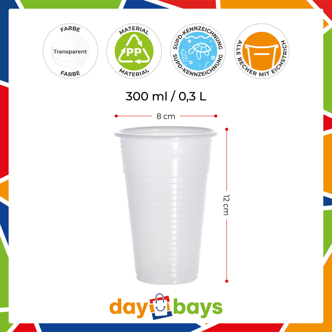 Trinkbecher 300 ml – PP, weiß, Ø 8 cm, 0,3 L