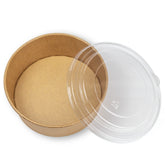 salatbox Kombi bio einweg 1300 ml 184x161x70 mm mit Deckel Kraft Braun Rund