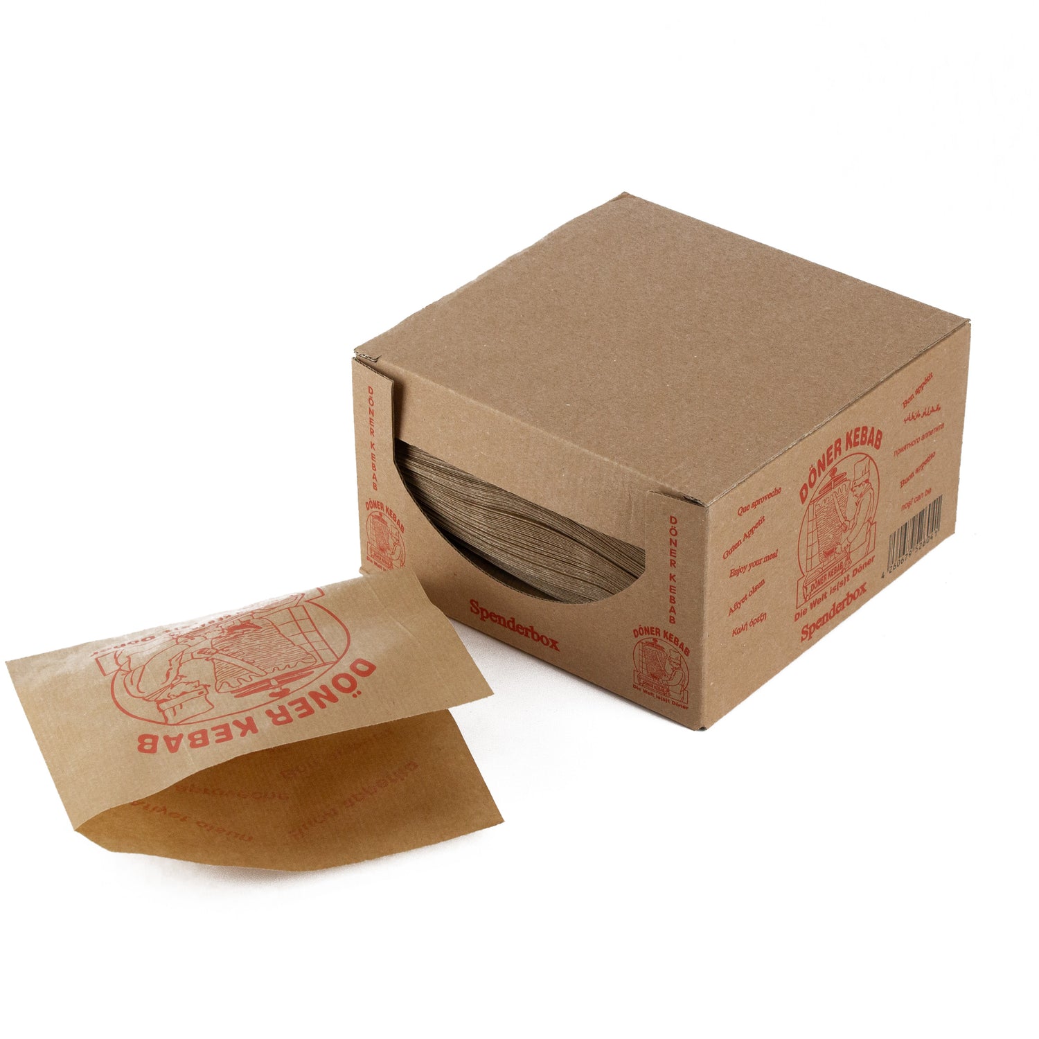 tüten für döner 16x16 cm braun mit rotem Druck &quot;DÖNER KEBAB&quot; 4 kg /Box (Spenderbox) pro Paket